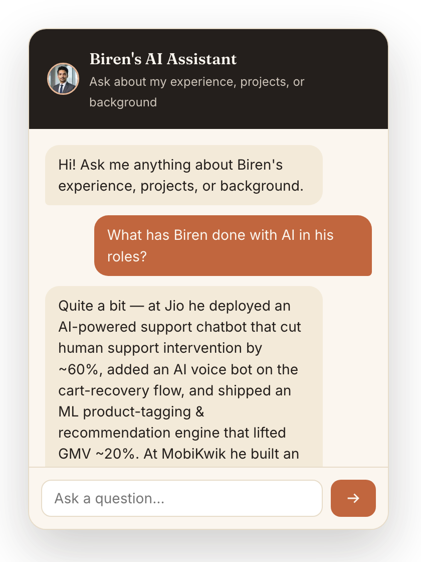 A question about AI work answered with specifics from the résumé