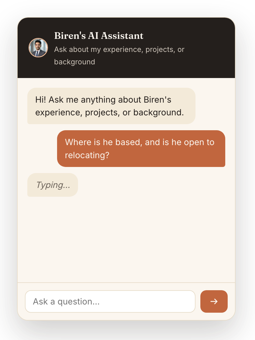 The panel showing a Typing… indicator while waiting for a reply